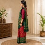 Women's Green & Red Bandhani Print Gaji Silk Saree with Elephant Motif Pallu, Traditional Rajasthani Bandhej Saree with Unstitched Blouse Piece - Image 5