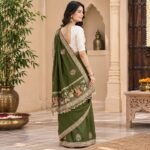 Women's Mehendi Green Silk Saree with Kutch Embroidery Work, Heavy Tassel Lace Border & Contrast Printed Blouse Piece | Traditional Ethnic Wedding & Festive Wear Saree - Image 5