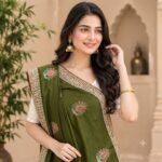 Women's Mehendi Green Silk Saree with Kutch Embroidery Work, Heavy Tassel Lace Border & Contrast Printed Blouse Piece | Traditional Ethnic Wedding & Festive Wear Saree - Image 4