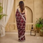 Brown Organza Saree with Silver Zari Embroidery, Designer Party Wear Saree with Stitched Blouse for Women - Image 2