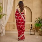 Red Organza Saree with Silver Zari Embroidery, Designer Party Wear Saree with Stitched Blouse for Women - Image 2
