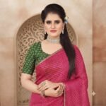 Women’s Pink Geometric Printed Saree with Green Blouse | Elegant Ethnic Wear Saree for Women | Festive, Party & Wedding Wear - Image 4