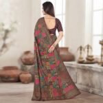 Women's Multicolor Digital Print Patchwork Saree with Maroon Blouse | Kalamkari Style Printed Saree with Contrast Border - Image 3