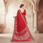 Women's Red Silk Bandhani Print Saree with White Ethnic Motifs, Mirror Work Pallu & Tassel Detailing – Festive, Traditional Saree - Image 2