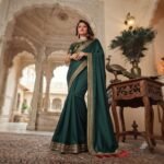 Women's Teal Green Silk Saree with Multicolor Embroidered Border, Tassel Detailing & Embroidered Blouse Piece – Party Wear, Wedding, Festive Saree - Image 2