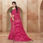 Women’s Pink Geometric Printed Saree with Green Blouse | Elegant Ethnic Wear Saree for Women | Festive, Party & Wedding Wear