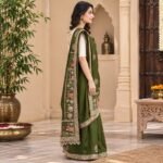 Women's Mehendi Green Silk Saree with Kutch Embroidery Work, Heavy Tassel Lace Border & Contrast Printed Blouse Piece | Traditional Ethnic Wedding & Festive Wear Saree - Image 3