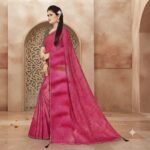 Women’s Pink Geometric Printed Saree with Green Blouse | Elegant Ethnic Wear Saree for Women | Festive, Party & Wedding Wear - Image 3