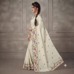 Women's Off-White Georgette Saree with Multicolor Floral Embroidery, Zigzag Border & Embroidered Blouse Piece – Party Wear, Festive, Casual Saree - Image 5