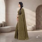 Women's Olive Green Barbari Silk Saree with Golden Lace Border & Matching Blouse Piece – Party Wear, Festive, Traditional Saree - Image 6