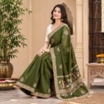 Women's Mehendi Green Silk Saree with Kutch Embroidery Work, Heavy Tassel Lace Border & Contrast Printed Blouse Piece | Traditional Ethnic Wedding & Festive Wear Saree - Image 6