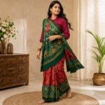 Women's Green & Red Bandhani Print Gaji Silk Saree with Elephant Motif Pallu, Traditional Rajasthani Bandhej Saree with Unstitched Blouse Piece - Image 2