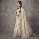 Women's Off-White Georgette Saree with Multicolor Floral Embroidery, Zigzag Border & Embroidered Blouse Piece – Party Wear, Festive, Casual Saree - Image 2