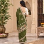 Women's Mehendi Green Silk Saree with Kutch Embroidery Work, Heavy Tassel Lace Border & Contrast Printed Blouse Piece | Traditional Ethnic Wedding & Festive Wear Saree - Image 2