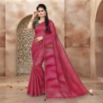 Women’s Pink Geometric Printed Saree with Green Blouse | Elegant Ethnic Wear Saree for Women | Festive, Party & Wedding Wear - Image 6