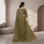 Women's Olive Green Barbari Silk Saree with Golden Lace Border & Matching Blouse Piece – Party Wear, Festive, Traditional Saree - Image 5