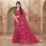Women’s Pink Geometric Printed Saree with Green Blouse | Elegant Ethnic Wear Saree for Women | Festive, Party & Wedding Wear - Image 5