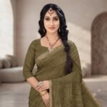 Women's Olive Green Barbari Silk Saree with Golden Lace Border & Matching Blouse Piece – Party Wear, Festive, Traditional Saree - Image 7
