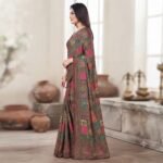 Women's Multicolor Digital Print Patchwork Saree with Maroon Blouse | Kalamkari Style Printed Saree with Contrast Border - Image 4